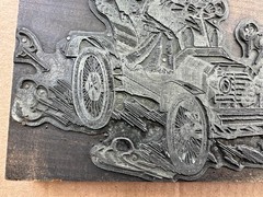 Large Antique Car Cartoon Motorists Print Block Classic Automobile 8″x5.5″