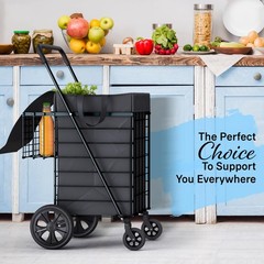 ( USED ) Folding Utility Shopping Cart with Double Basket, Swivel Wheels