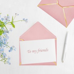 5×7 Envelopes for Invitations with Gold Border, 50 Pack A7 One Size, Pink