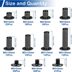 128 Sets Chicago Screws Kit Black Screw Rivets 8 Sizes Carbon Steel Binding Sc