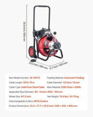 VEVOR Drain Cleaner Machine Electric Drain Auger 50 FT x 1/2 In Auto Feed