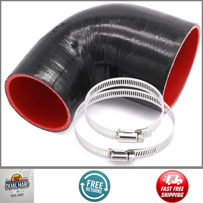 90 Deg 3in to 4in Silicone Elbow Coupler 4 Ply with 2 T-Bolt Clamps