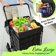 ( USED ) Folding Utility Shopping Cart with Double Basket, Swivel Wheels