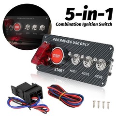 5in1 Ignition Switch Panel Engine Start Push Button Toggle 12V LED Carbon Fiber