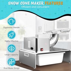 Commercial Snow Cone Machine 500LB/H Ice Crusher 300W