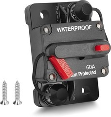 RED WOLF 60A Circuit Breaker Waterproof Inline Fuse Manual Reset 12-48V DC