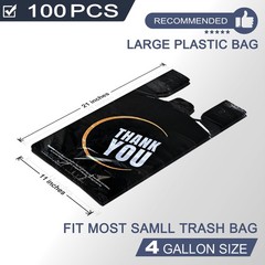YoYoRain 100 Count Plastic Bags – Black T Shirt with Handle Large,