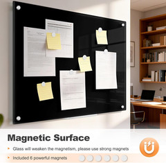 Magnetic Large Black Dry Erase Board, 48″ x 36″ | Black Glass Board Frameless Wa