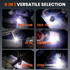 6 in 1 Cold TIG Welding Machine 200A HF/SPOT/PULSE TIG, Stick, Clean 110V&220V