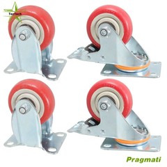 2Pcs Roating With Brake + 2Pcs Fixed Wheel 3″ Heavy-duty PU Casters Total 4Pack