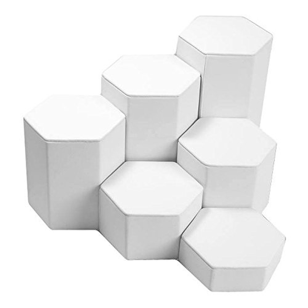Mid Size White Leather Jewelry Display Stand Riser Set – 6 Pieces