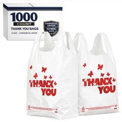 1000 White Thank You TShirt Bags Handles 11x6x21 HDPE Plastic Grocery Retail Ta