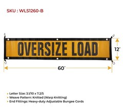 2Pk 12″x60″ Oversize Load Sign Banner for Trucks w/ Bungee Cord
