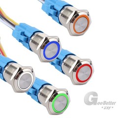 12mm LED ON OFF Waterproof Stainless Steel Latching Push Button Ring Switch
