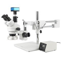 AmScope 7X-90X Trinocular Stereo 80-LED Microscope+2-Arm Boom+4K 8MP HDMI Camera