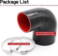 90 Deg 3in to 4in Silicone Elbow Coupler 4 Ply with 2 T-Bolt Clamps