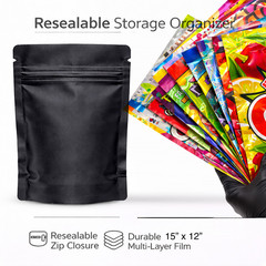 12 Pack 1lb Mylar Bags Assorted Designs 1 pound Smell Proof Resealable Zip bag