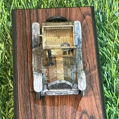 Vintage Metal Antique Car Business Card Holder Desk Decor Wood Base Hong Kong