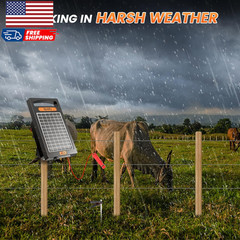 24 Hour Solar Electric Fence Charger 10 Miles up to 10200V Output Range Electri