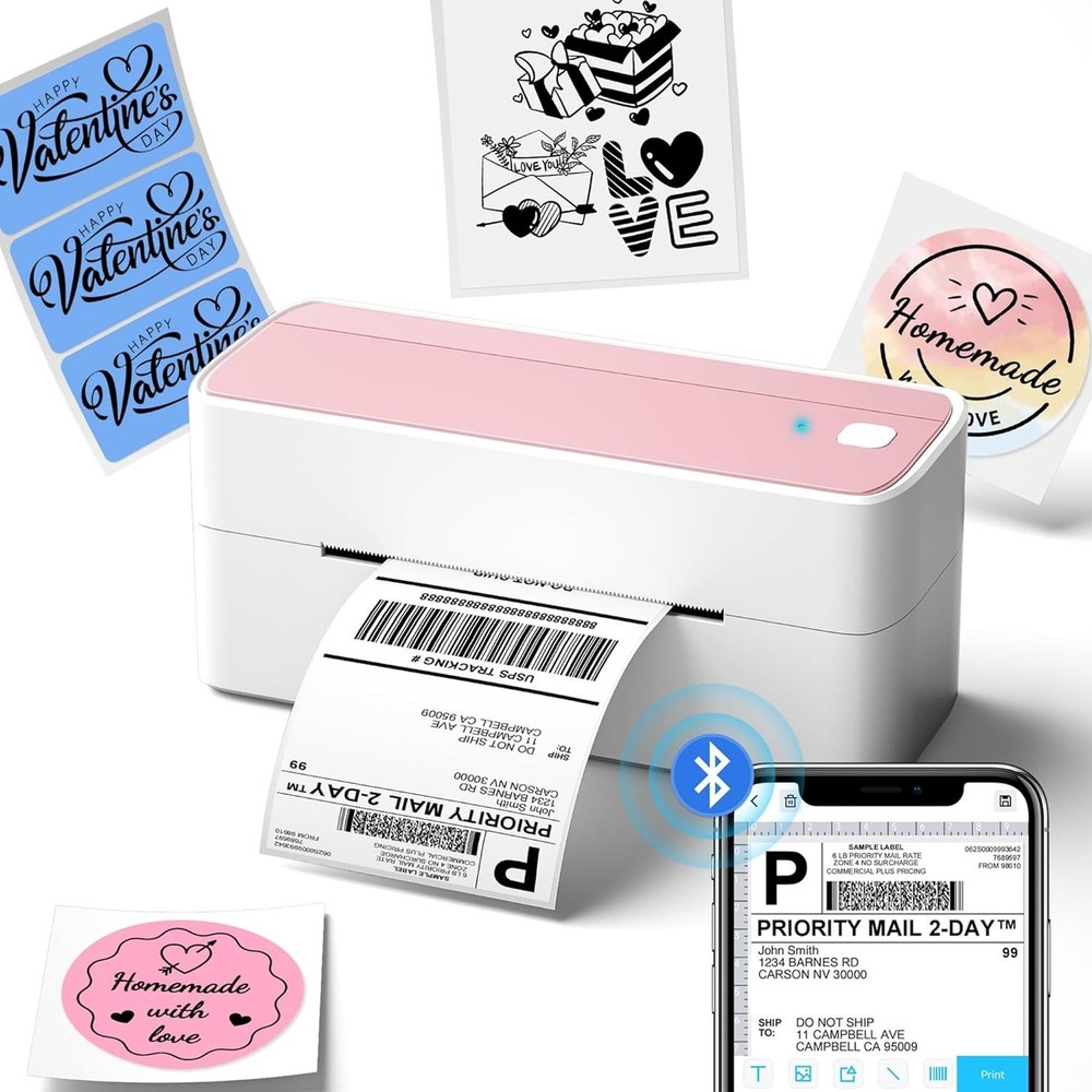 Phomemo Bluetooth Thermal Label Printer, 241BT 4X6 Wireless 4×6, PINK