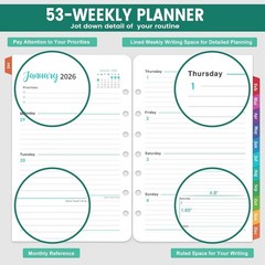 2026 Calendar Planner Inserts A5 5.5 Inch x 8.5 Inch with Flexible Removal Tabs