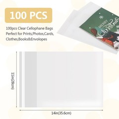 100 PCS 11×14 Inch Clear Self Seal Cellophane Treat Poly Bags 1.4 Mil Thick