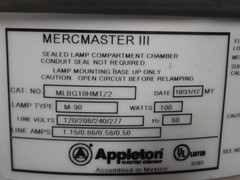 EGS / Appleton Mercmaster III 100W Metal Halide Light Fixture MLSH104G1NMTFTZ2UP