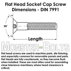 M6 Flat Head Socket Cap Screws, 12.9 Steel w/ Black Oxide DIN 7991, 1.0 Coarse