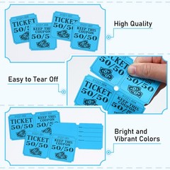 ESSENTIAL 500 Double Roll Raffle Tickets, 50/50 Cards, 4″x2″, Blue