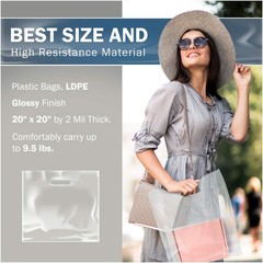 Clear Merchandise Plastic Shopping Bags – 100 Pack 20 x 20 with 2 mil Thick Extr