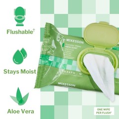 McKesson Flushable* Personal Wipe 6-9/10 X 7 Inch FLF96 1 Pack 96 Wipes