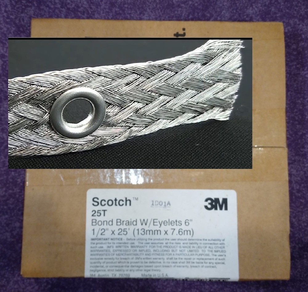 25FT 3M SCOTCH 25T Electrical Grounding Bond Braid w’ Eyelets 6″ 80-6100-9615-0