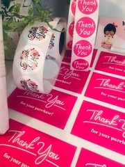 150 pcs Thank You Business Cards, Thank You Stickers, Hot Pink, Floral