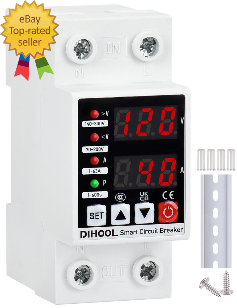 Adjustable Voltage Protector 110V 220V Low/High Voltage Cutoff and Overcurrent