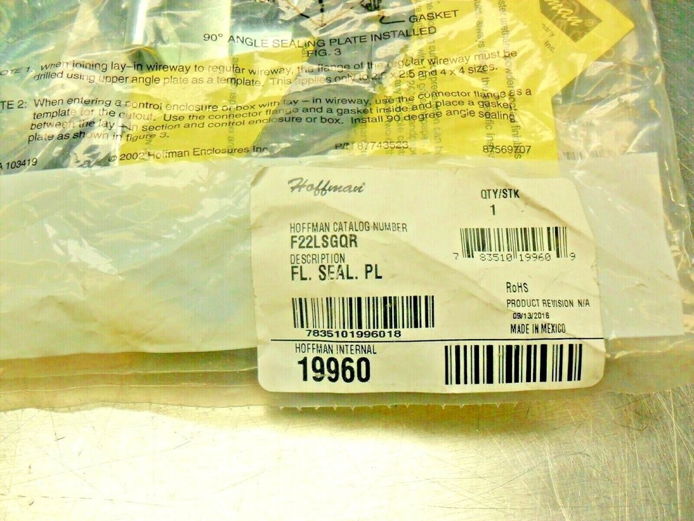 Hoffman 19960 Lay-in Oil Wireway sealing plate – gasket – 22LSGQR