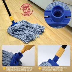 Bison Life Screw-on Wet Mop Replacement Head, Commercial Cut End Mop, Pack of 6