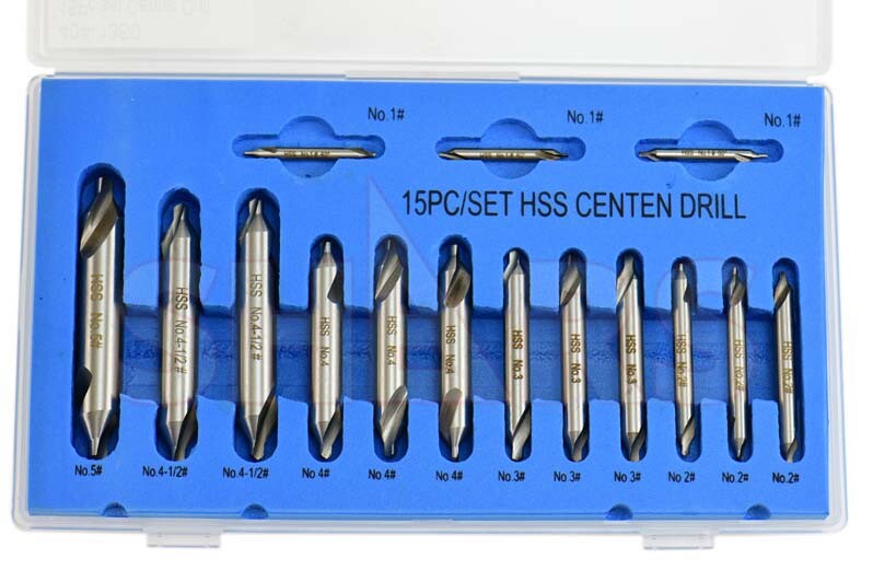 SHARS 15PC HSS Center Drill Set 60° Combined Countersink #1,2,3,4, 4-1/2,5 !}