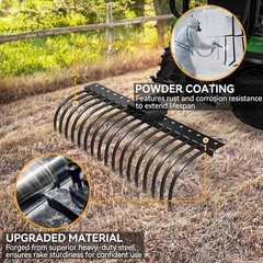 48″ Tractor Rake with 2″ Receiver 17 Steel Tines for Lawn Tractors ATVs / UTVs