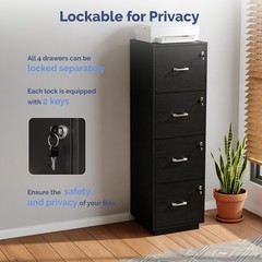 4-Drawer Tall File Cabinet with Independent Locks, Letter-Size Hanging Anti-Tip