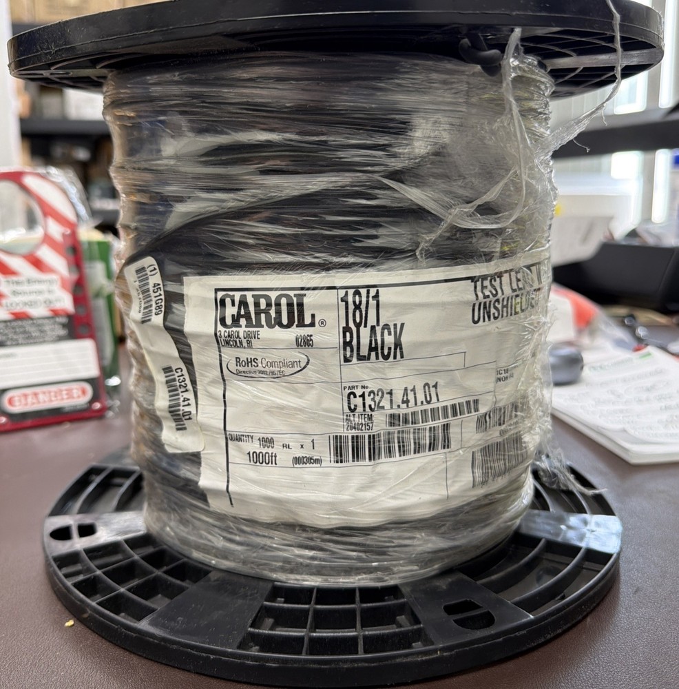 Carol C1321 #18awg Tin Copper EPDM Rubber Test Lead Wire 5000V Black /1000ft