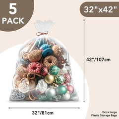 32 X 42 Inches 2 Mil Clear Plastic Storage Bags, Extra Large Flat Plastic Bag, I