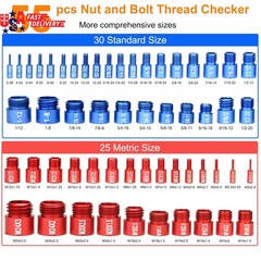 55Pcs Nut and Bolt Thread Checker 25 Metric + 30 SAE Inch Thread Gauge Set, Deta