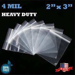 2″ x 3″ Heavy Duty 4Mil Clear Zip Bags Plastic 4 Mil Reclosable Top Lock Baggies