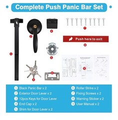 2-Pack Black Panic Bars for Exit Doors Commercial, 27.5” Stainless Steel