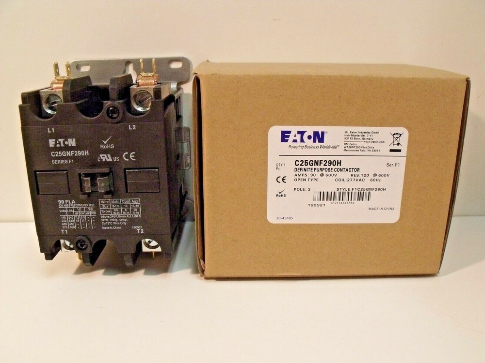 NIB Eaton C25GNF290H Definite Purpose Contactor: 115V Line, 277V@60Hz Coil