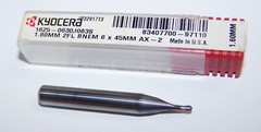 1.60mm (.0630″) CARBIDE BALL END MILL 2 FLUTE 6mm SHANK KYOCERA 1625-0630J063S