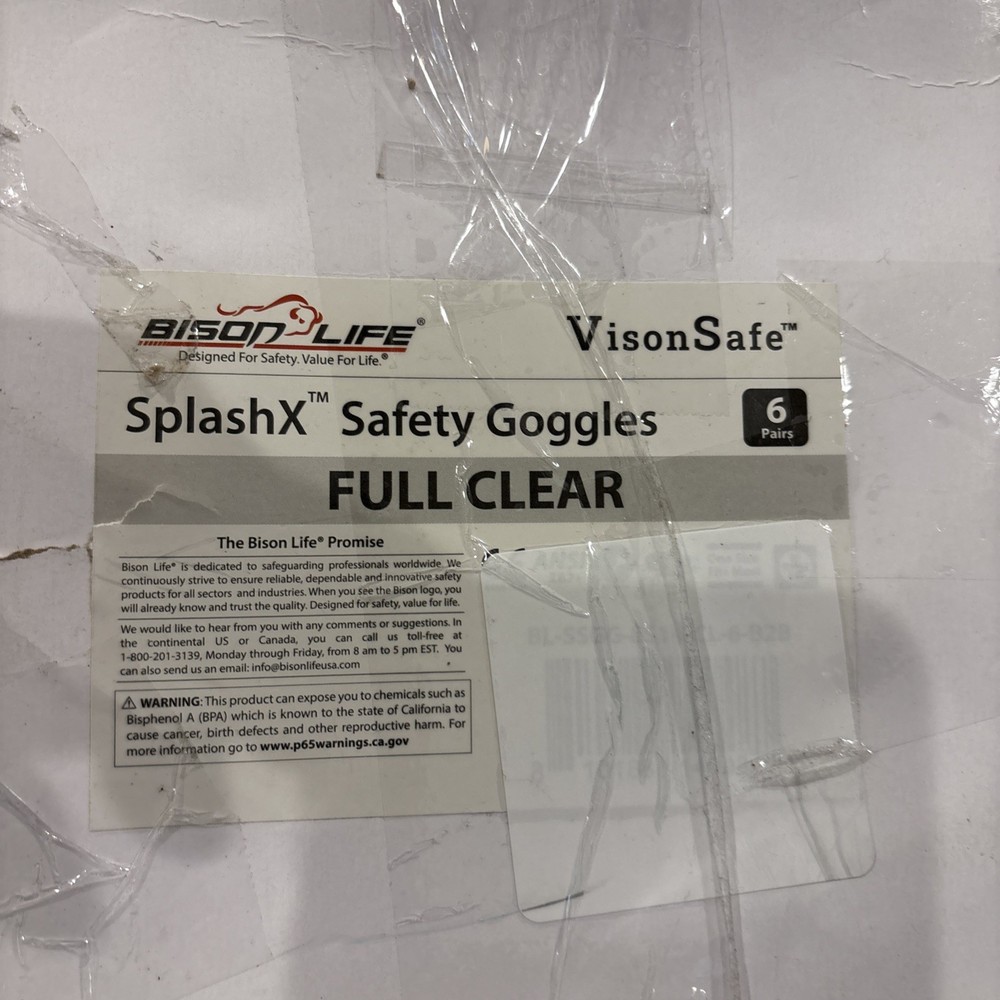 6 Pk BISON LIFE Clear Anti-Fog Safety Goggles Splash Resistant Protective Eyewea
