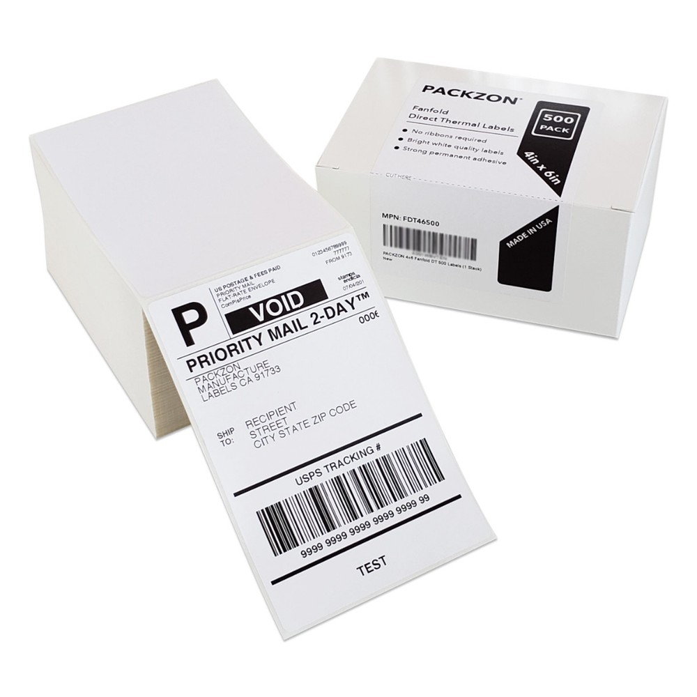 500 4×6 Fanfold Direct Thermal Shipping Labels for Zebra and Rollo Printers