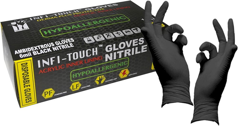 Black Nitrile Gloves, 9.5″ Length, Latex Free, Hypoallergenic 100/1000 PCS