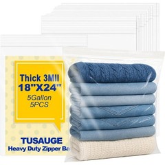 Reusable 5 Gallon Plastic Storage Bags with Zipper Clear Large 18×24 Inch Heavy